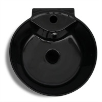 Miniatyr av produktbild för Handfat med kran- och överflödeshål i keramik svart med ställning