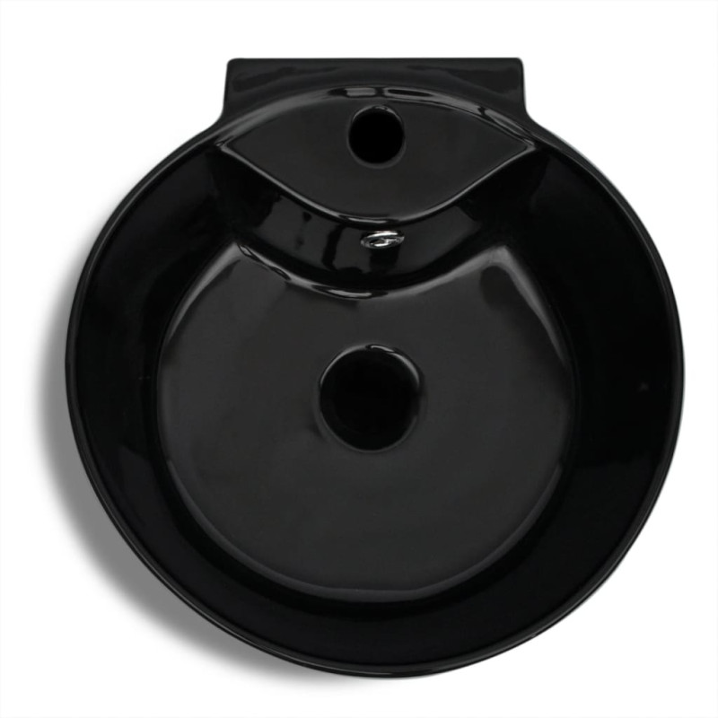 Produktbild för Handfat med kran- och överflödeshål i keramik svart med ställning