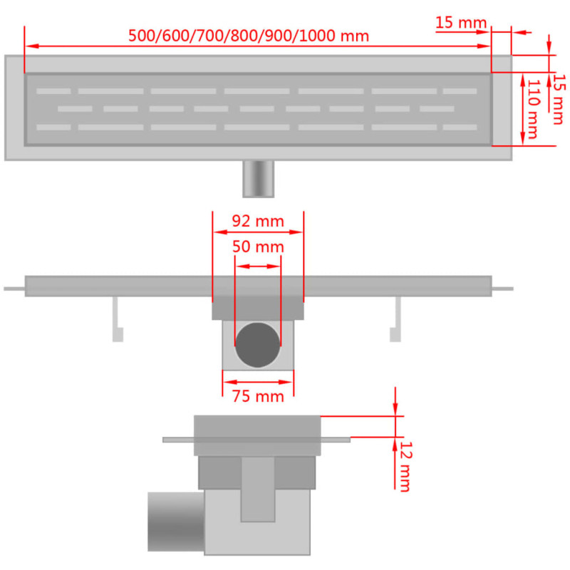 Produktbild för Avlång golvbrunn vågig 630x140 mm rostfritt stål