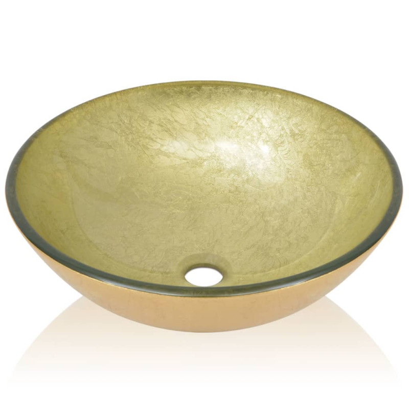 Produktbild för Handfat i härdat glas 42 cm guld