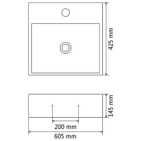 Produktbild för Handfat med kranhål keramik vit 60,5x42,5x14,5 cm