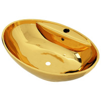 Miniatyr av produktbild för Handfat med bräddavlopp 58,5x39x21 cm keramik guld