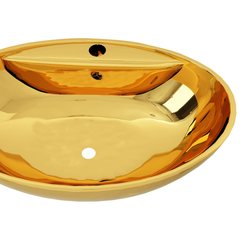 Produktbild för Handfat med bräddavlopp 58,5x39x21 cm keramik guld
