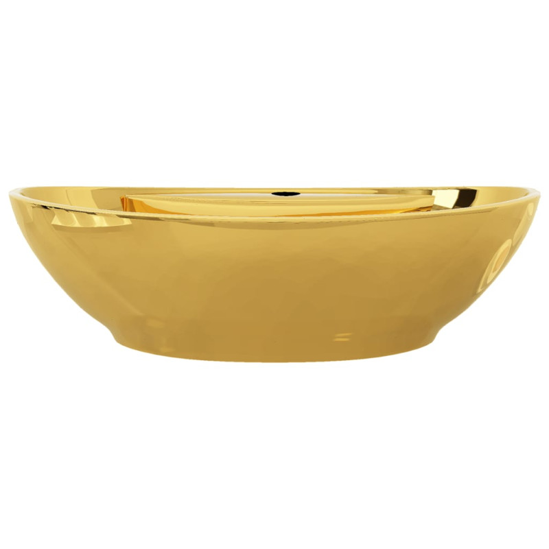 Produktbild för Handfat med bräddavlopp 58,5x39x21 cm keramik guld