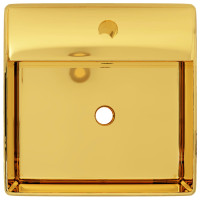 Produktbild för Handfat med bräddavlopp 41x41x15 cm keramik guld