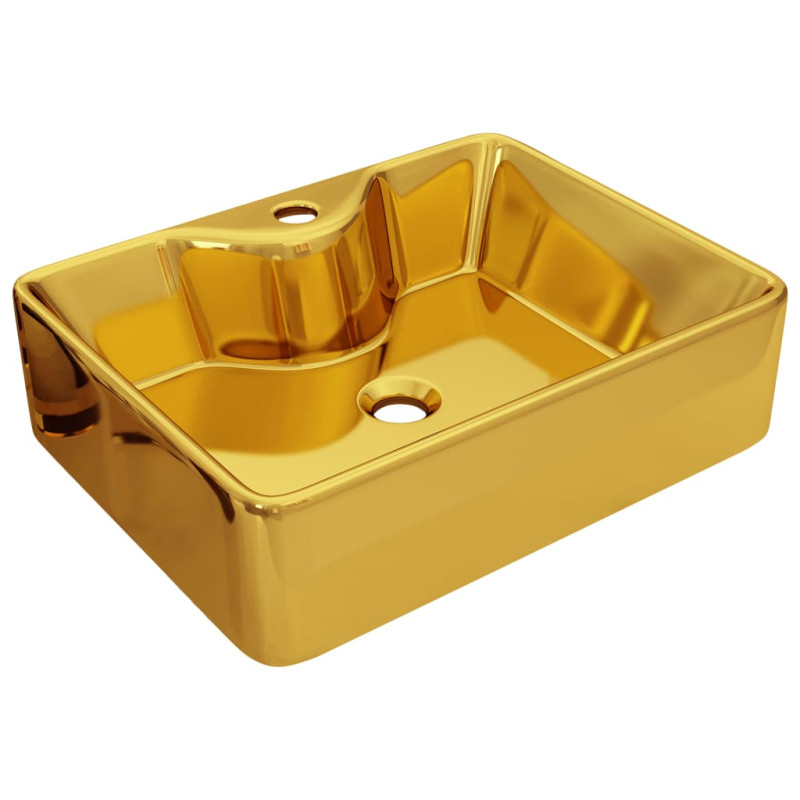 Produktbild för Handfat med kranhål 48x37x13,5 cm keramik guld