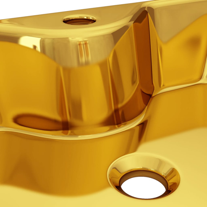 Produktbild för Handfat med kranhål 48x37x13,5 cm keramik guld