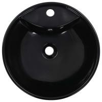 Produktbild för Handfat med bräddavlopp 46,5x18 cm keramik svart
