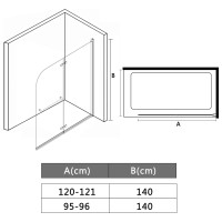 Produktbild för Duschvägg fällbar 2 paneler ESG 95x140 cm