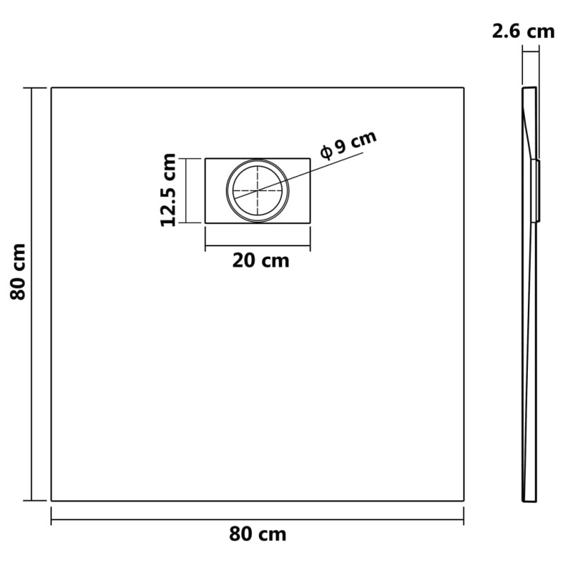 Produktbild för Duschkar SMC vit 80x80 cm