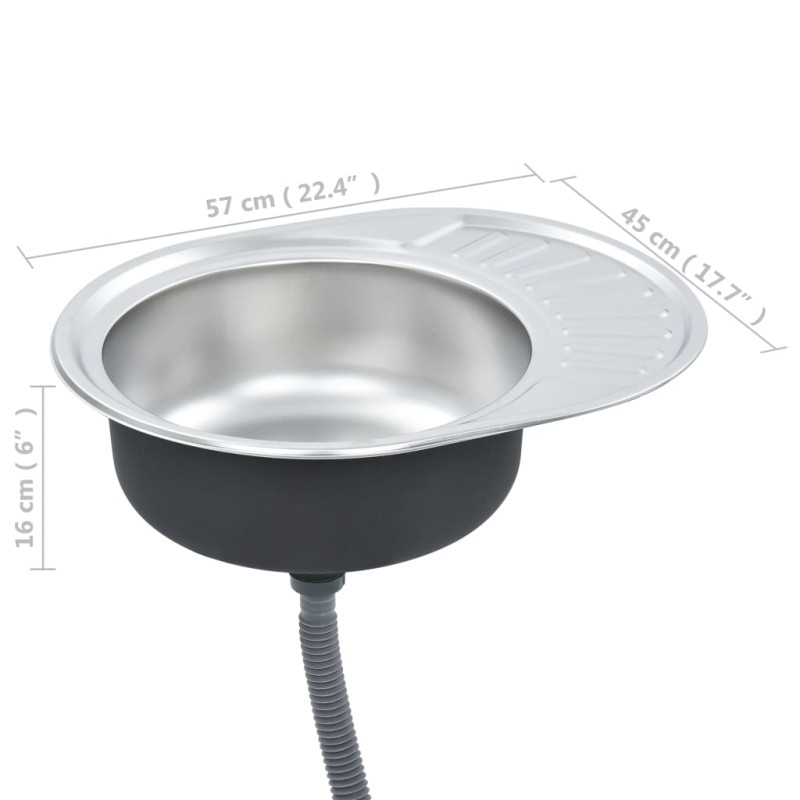Produktbild för Diskbänk med sil och vattenlås oval rostfritt stål