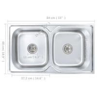 Miniatyr av produktbild för Diskbänk dubbel diskho med sil & vattenlås rostfritt stål