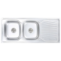 Miniatyr av produktbild för Diskbänk dubbel diskho med sil & vattenlås rostfritt stål