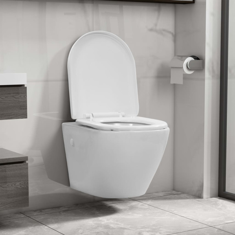 Produktbild för Toalettstol vägghängd utan spolkant keramisk vit