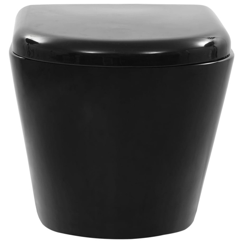 Produktbild för Toalettstol vägghängd utan spolkant keramisk svart