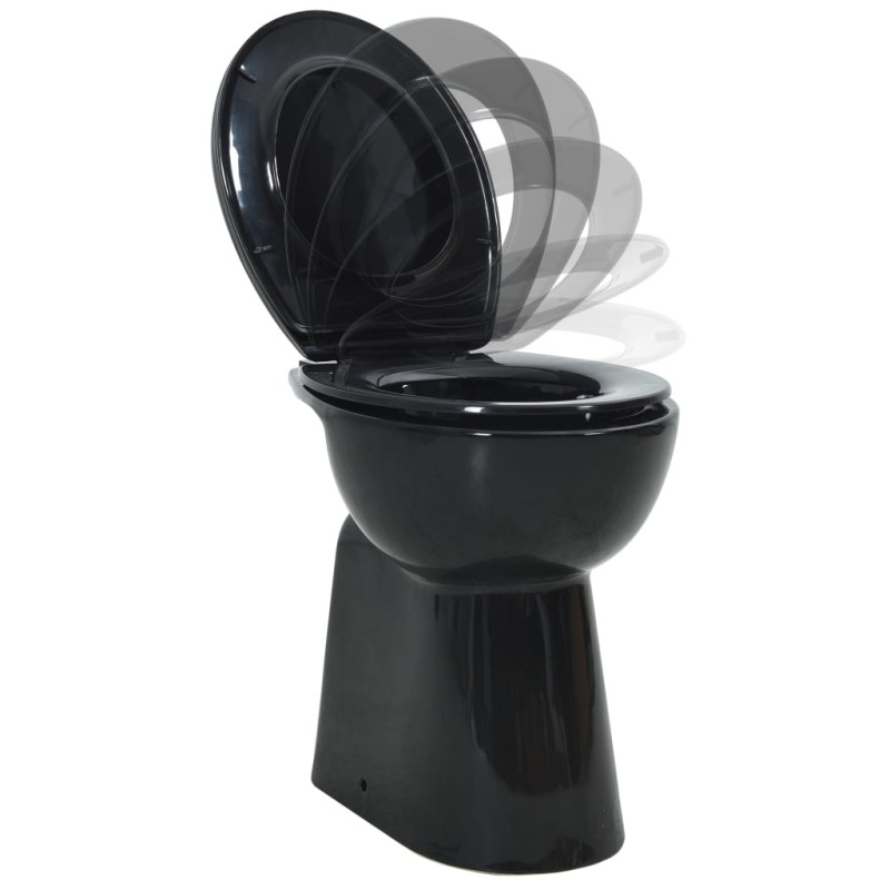 Produktbild för Hög toalettstol 7 cm utan spolkant mjuk stängning keramik svart