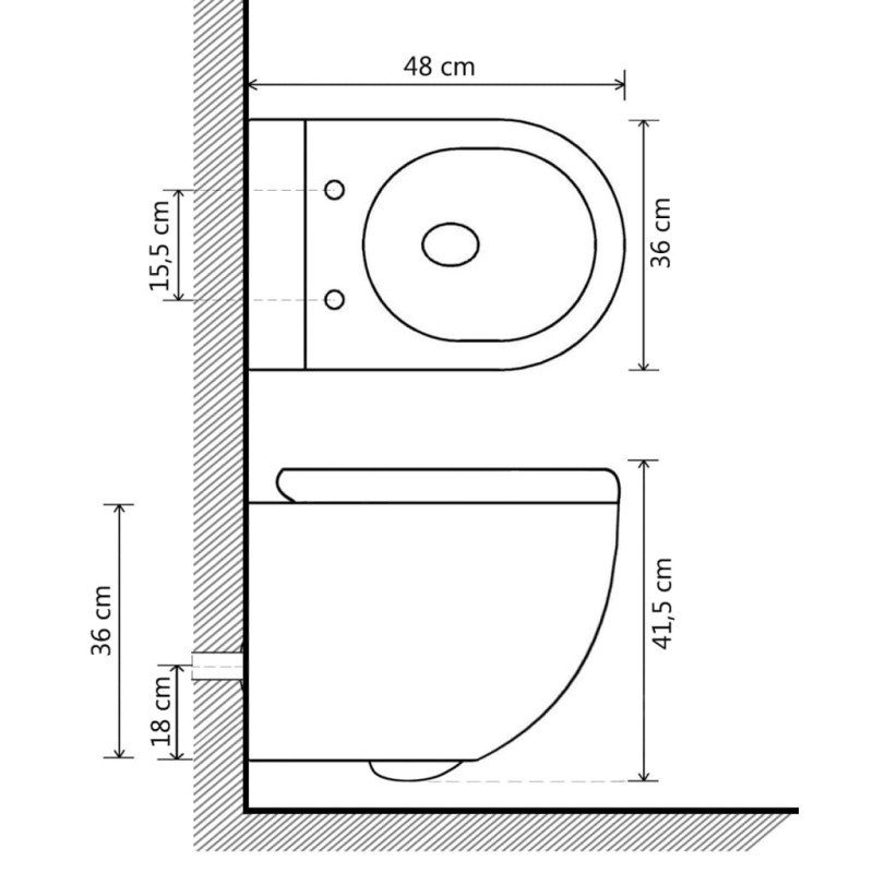 Produktbild för Toalettstol vägghängd utan spolkant med bidé keramisk vit