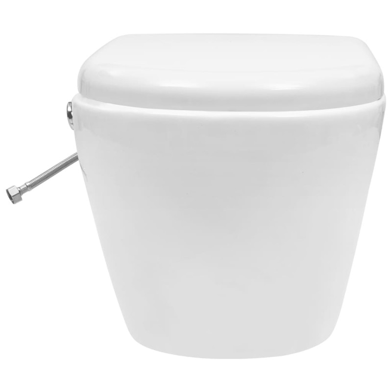 Produktbild för Toalettstol vägghängd utan spolkant med bidé keramisk vit