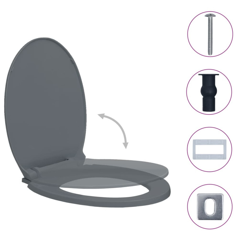 Produktbild för Toalettsits mjuk stängning snabbfäste grå oval