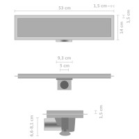 Produktbild för Golvbrunn med 2-i-1 kakelinlägg 53x14 cm rostfritt stål