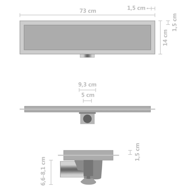 Produktbild för Golvbrunn med 2-i-1 kakelinlägg 73x14 cm rostfritt stål