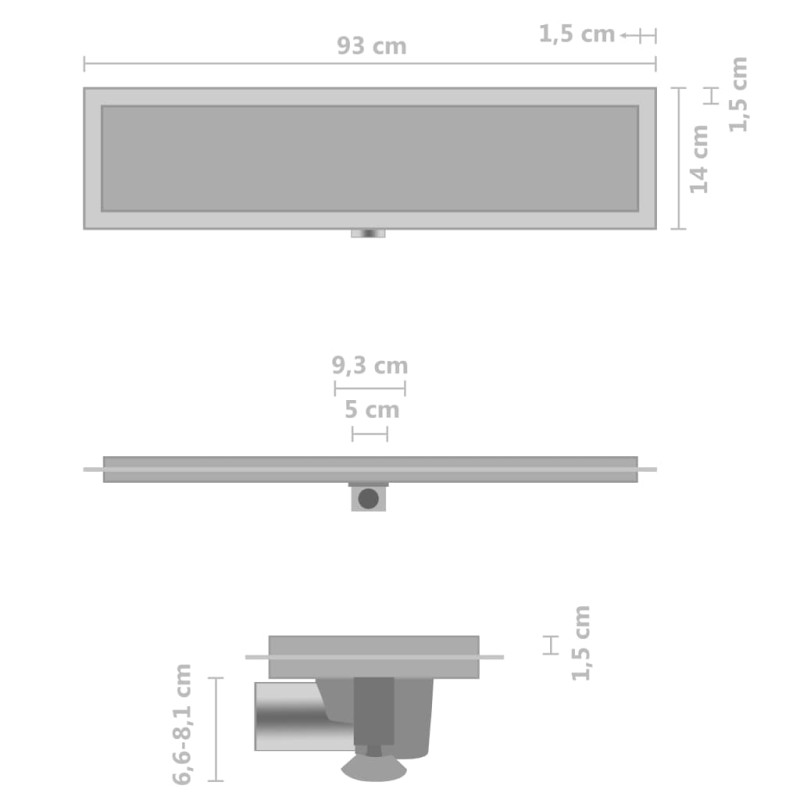 Produktbild för Golvbrunn med 2-i-1 kakelinlägg 93x14 cm rostfritt stål