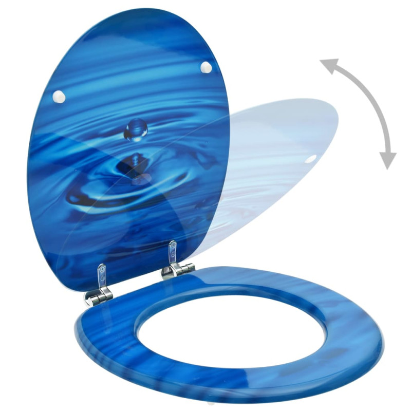 Produktbild för Toalettsits med lock MDF vattendroppar blå