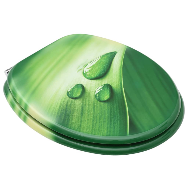 Produktbild för Toalettsits med lock MDF grön vattendroppar