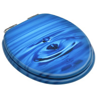 Produktbild för Toalettsits med mjuk stängning MDF vattendroppar blå