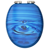 Produktbild för Toalettsits med mjuk stängning MDF vattendroppar blå