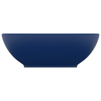 Produktbild för Lyxigt ovalt handfat matt mörkblå 40x33 cm keramik