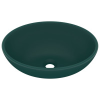 Produktbild för Lyxigt ovalt handfat matt mörkgrön 40x33 cm keramik