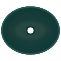 Produktbild för Lyxigt ovalt handfat matt mörkgrön 40x33 cm keramik