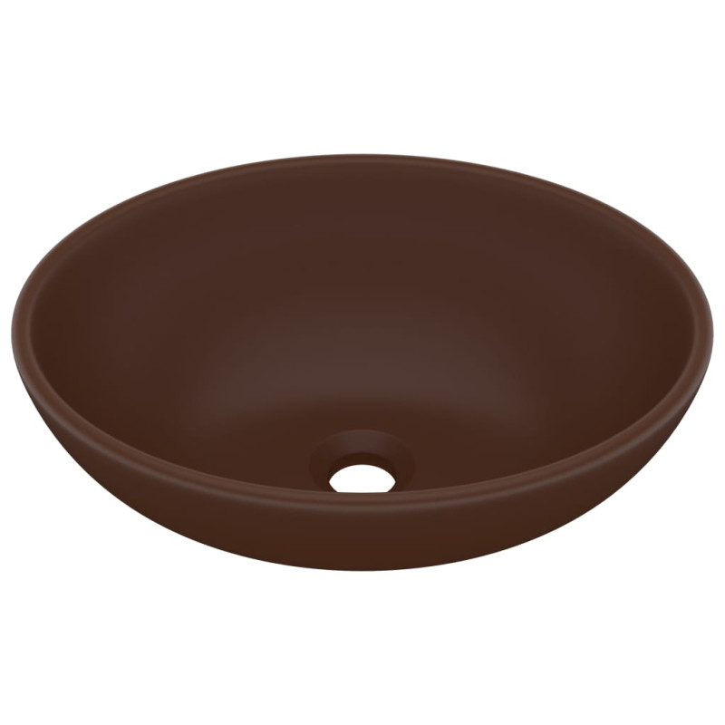 Produktbild för Lyxigt ovalt handfat matt mörkbrun 40x33 cm keramik