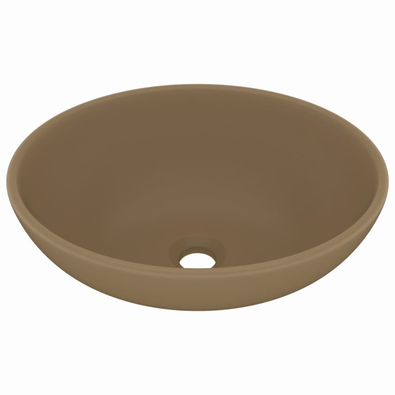 Produktbild för Lyxigt ovalt handfat matt gräddvit 40x33 cm keramik