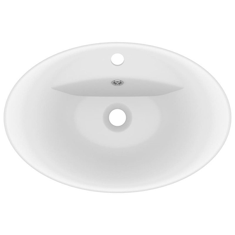 Produktbild för Ovalt handfat med bräddavlopp matt vit 58,5x39 cm keramik