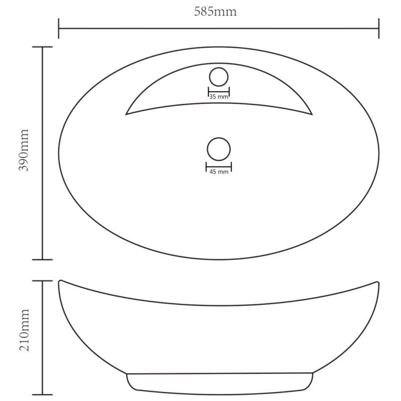 Produktbild för Ovalt handfat med bräddavlopp matt vit 58,5x39 cm keramik