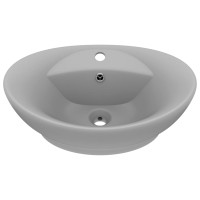 Produktbild för Ovalt handfat med bräddavlopp matt ljusgrå 58,5x39 cm keramik