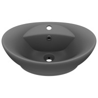 Produktbild för Ovalt handfat med bräddavlopp matt mörkgrå 58,5x39 cm keramik