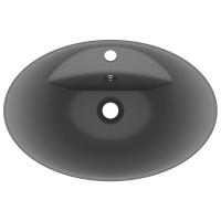 Produktbild för Ovalt handfat med bräddavlopp matt mörkgrå 58,5x39 cm keramik