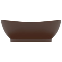 Produktbild för Ovalt handfat med bräddavlopp matt mörkbrun 58,5x39 cm keramik