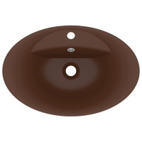 Produktbild för Ovalt handfat med bräddavlopp matt mörkbrun 58,5x39 cm keramik
