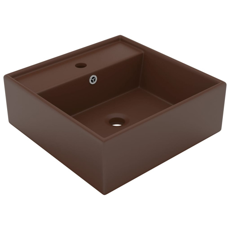 Produktbild för Fyrkantigt handfat bräddavlopp matt mörkbrun 41x41 cm keramik