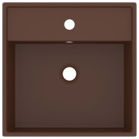 Miniatyr av produktbild för Fyrkantigt handfat bräddavlopp matt mörkbrun 41x41 cm keramik