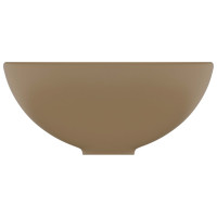 Produktbild för Lyxigt runt handfat matt gräddvit 32,5x14 cm keramik