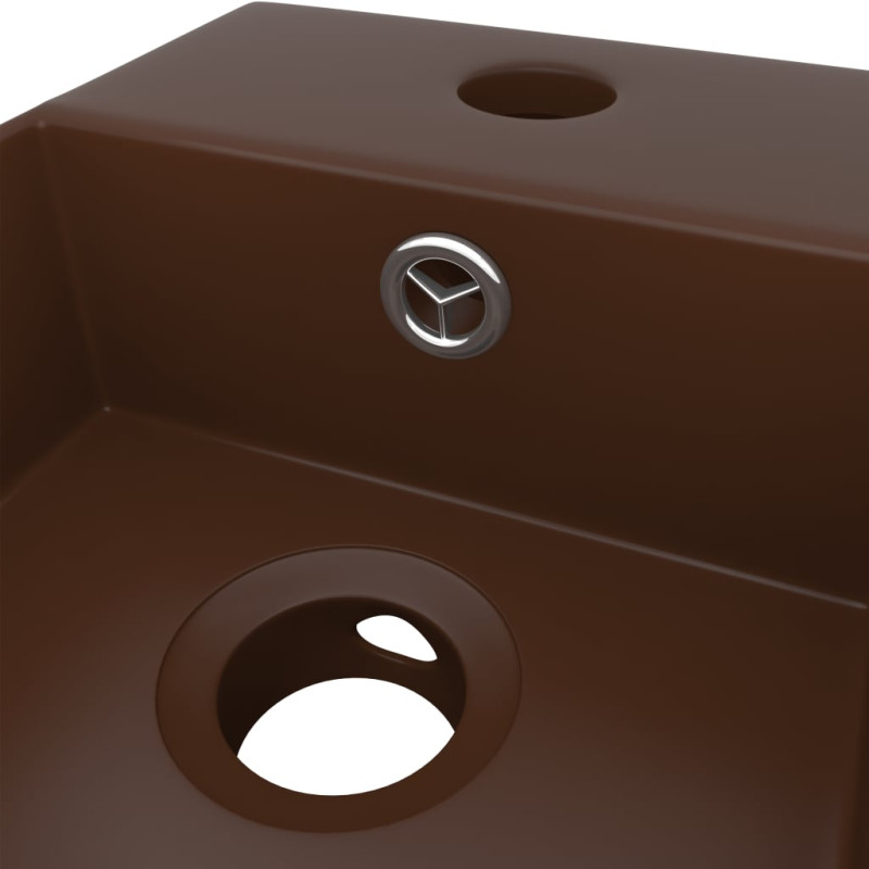 Produktbild för Handfat med bräddavlopp keramik mörkbrun