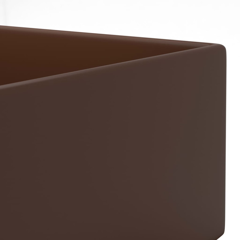 Produktbild för Handfat med bräddavlopp keramik mörkbrun