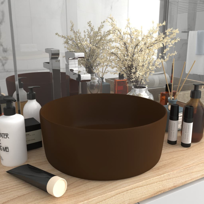 Produktbild för Lyxigt runt handfat matt mörkbrun 40x15 cm keramik
