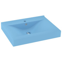 Produktbild för Lyxigt handfat med kranhål matt ljusblå 60x46 cm keramik