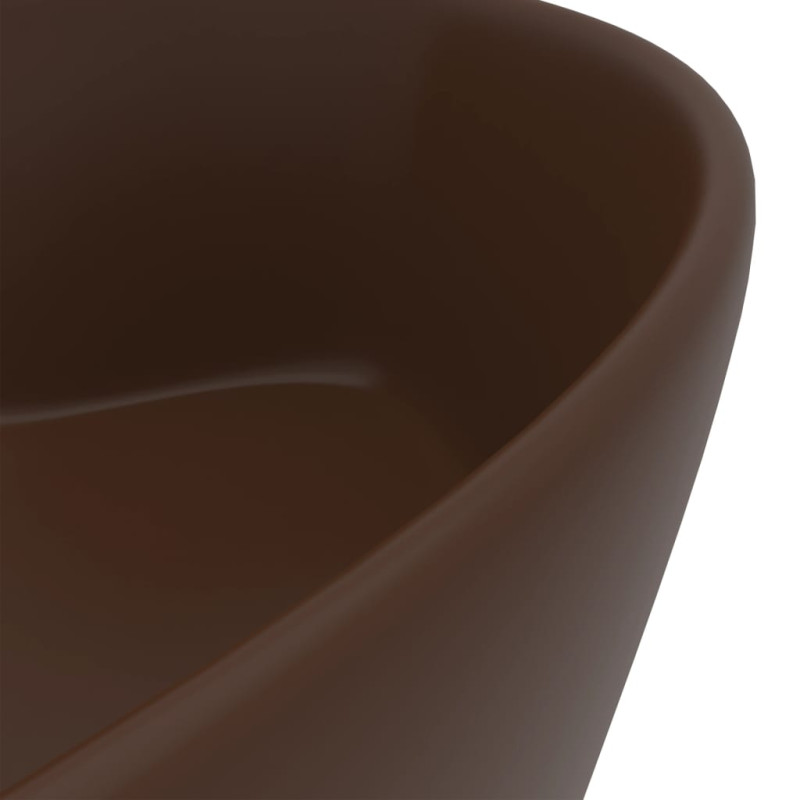 Produktbild för Handfat med bräddavlopp matt mörkbrun 36x13 cm keramik